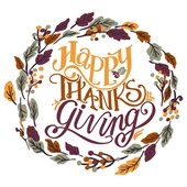 Happy Thanksgiving written with leaves around