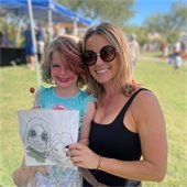 mom and daughter with caricature