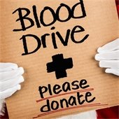 sign that reads Blood Drive, Please Donate