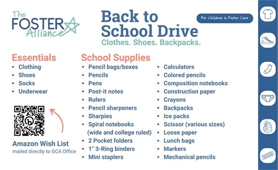 Foster Alliance Back to School essentials list