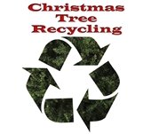 recycling logo and "christmas tree recycling" in red